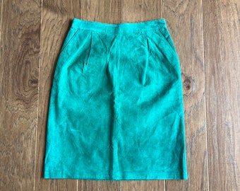 Vintage Green Suede Leather Pencil Skirt