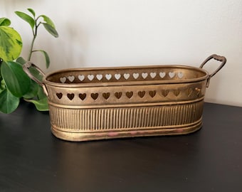Vintage Decorative Heart Cutout Oval Brass Planter Basket