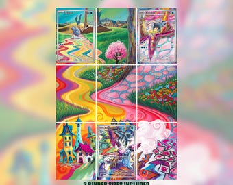May include: A digital download display featuring three Pokemon cards: Frigibax, Arctibax, and Baxcalibur. The artwork shows a vibrant, rainbow-colored landscape with rolling hills, a pink tree, and whimsical houses. Text includes FRIGIBAX • ARCTIBAX • BAXCALIBUR, PALDEA EVOLVED | CONNECTED RAINBOW DISPLAY, 2 BINDER SIZES INCLUDED, STANDARD • VAULT X, and 3 CARDS NOT INCLUDED.