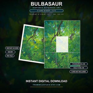Bulbasaur 166/165 Scarlet Violet 151, classeur 9 cartes + impression 8x10, insert imprimable Standard & Vault X pour JCC, téléchargement numérique
