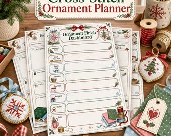 Ornamentplanner voor het afwerken van kruissteekwerk, achterkant, versieringen en cadeaulabels
