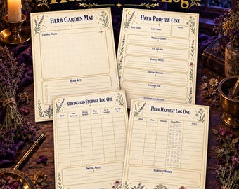 Herb Garden Log Printable, Drying Tracker, Cottage Witch Folklore Journal, Harvest Notes Pages