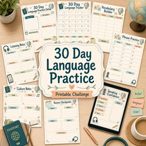 30 Day Language Learning Planner: Vocabulary, Phrases, Listening and Speaking Practice