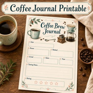 Coffee Journal Printable Brew Log PDF, Coffee Tasting Notes and Recipe Tracker