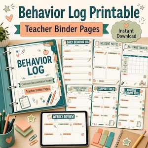 Behavior Log Printable, Classroom Documentation Tracker PDF, Teacher Binder Pages