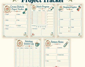 Borduurproject tracker printable PDF, handwerk WIP planner om uit te printen