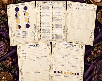 Maanfasekalenderplanner 2027, Hemels Boho Dagboek (Digitale download)
