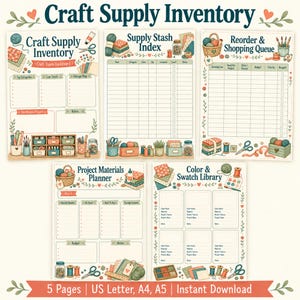 Craft Supply Inventory Printable PDF, Craft Room Organizer, Stash Tracker (Digital Download)