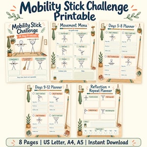 Mobility Stick Challenge Printable, 14 Day Broomstick Stretch Planner PDF