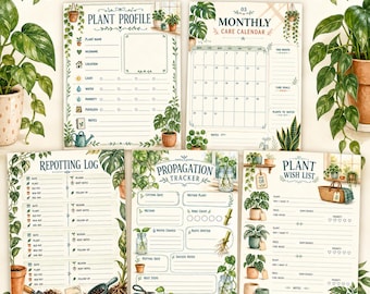 Plantenverzorging tracker printable, kamerplanten watergeefschema PDF, plantendagboek, direct downloaden