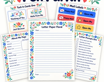Printbare set voor penvrienden, briefpapier, insteekkaartjes, vrolijke briefset