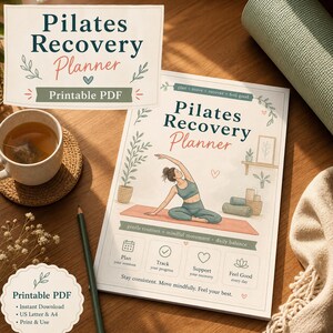 Planer regeneracji po treningu Pilates do druku w formacie PDF, dziennik zajęć Pilates, organizator dni odpoczynku, dziennik delikatnego ruchu