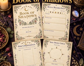 Book of Shadows Printable, Grimoire Pages, Witch Journal Template, Dark Academia Wiccan Pagan Notebook
