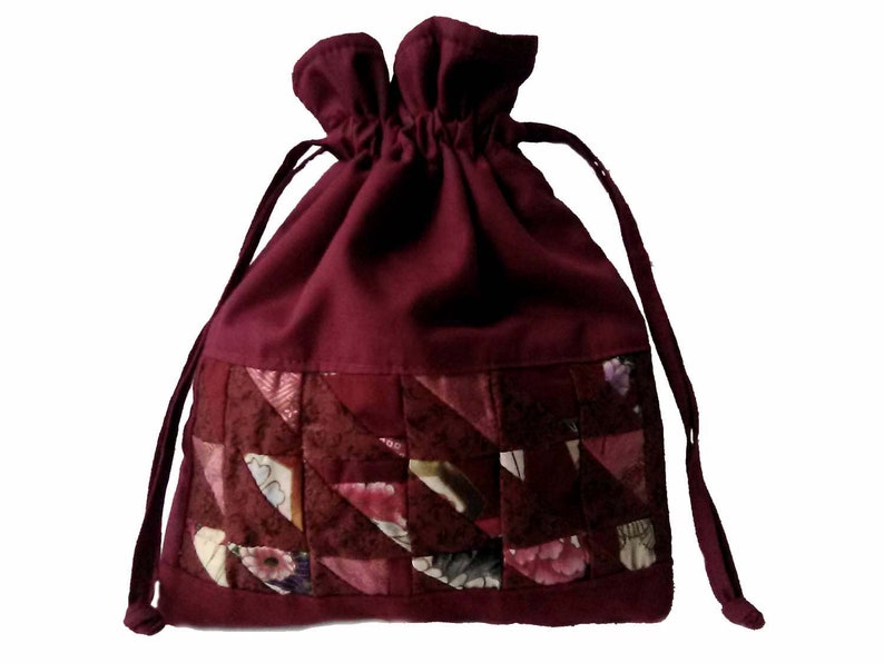 red pink patchwork drawstring pouch