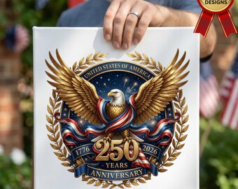 Bandera estadounidense con águila del 250 aniversario en formato PNG, camiseta con águila patriótica 1776-2026, diseño de sublimación de EE. UU., 4 de julio (descarga digital instantánea).