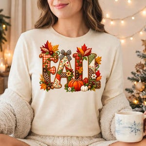 Herbstliches Patchwork-Buchstaben-PNG, Gemütliches Herbst-Sublimationsdesign, Kürbis-Karo-Herbstwort-PNG, Herbstliches T-Shirt-Design, Thanksgiving-Dekoration, Tassen-PNG