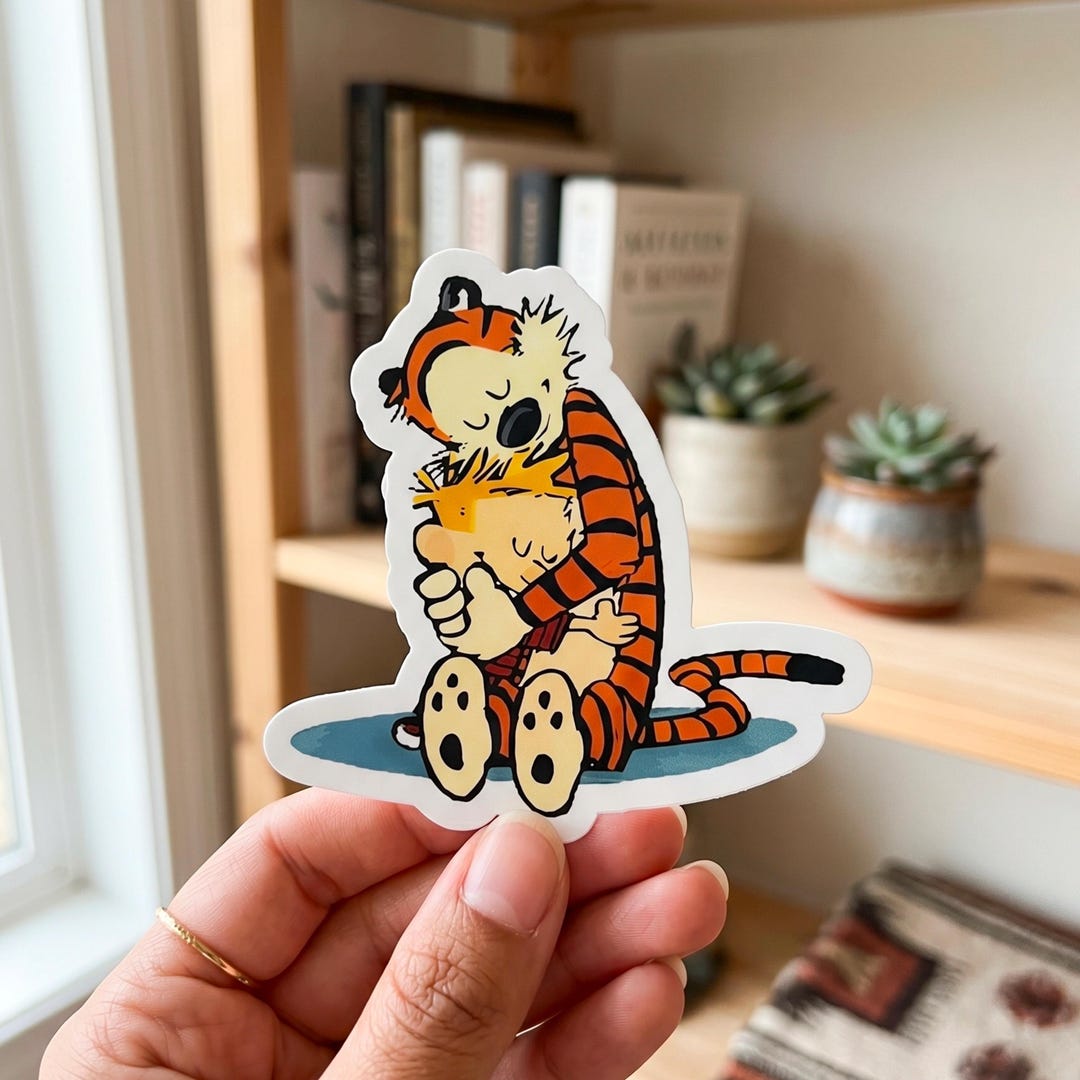 Calvin and Hobbes Hug Kiss-cut Sticker, Logo Vinyl Stickers, Car Magnet ...