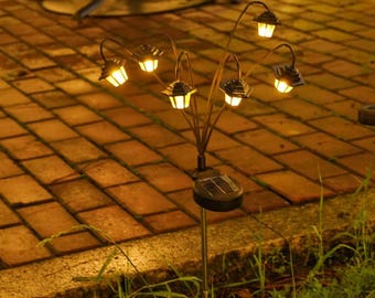 Retro mini-straatverlichting op zonne-energie, vintage tuinlantaarn, warmwitte sfeerverlichting