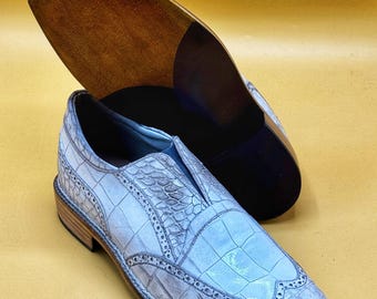 Men's Crocodile Texture Leather Slip-On Shoes – Handmade Brogue Loafers, Business Footwear