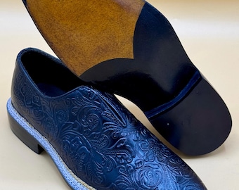 Handmade Embossed Leather Loafers – Men's Slip-On Dress Shoes, Formal Footwear