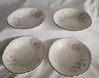 Vintage Homer Laughlin Virginia Rose Set of 4 Fruit Sauce ~ Dessert ~ Bowls Scallop Gold Trimmed Edges