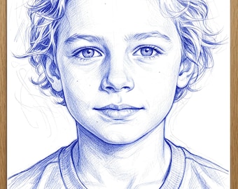 Custom Baby Portrait Drawing | Blue Ballpoint Pen Art (Digital File)