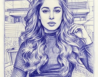 Custom Hand Drawn Portrait Sketch, Realistic Pen Ink Art (Digital File)