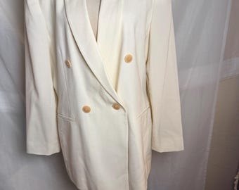 90’s Soft Wool Power Blazer in Cream Double Breasted Minimalist Jacket (Harvé Benard)