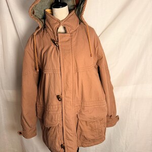 Vintage 90s Members Only Hooded Parka: Sand Cotton Shell, Plaid Lining (L)