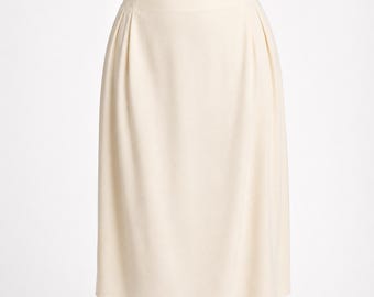 Rena Rowan 100% Wool Minimalist Power Midi Skirt Ivory 14 Vintage