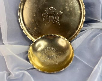 Arthur Armour Set van blad en kom van gehamerd goud geanodiseerd aluminium vintage