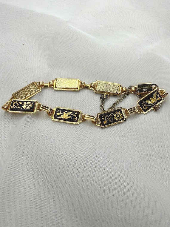 Midas Spanish Toledo Damascene Bird Floral Bracelet Vintage 7.5”