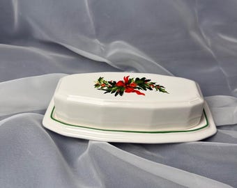Mantequera con tapa Pfaltzgraff Christmas Heritage vintage de 1/4 de libra, fabricada en EE. UU.