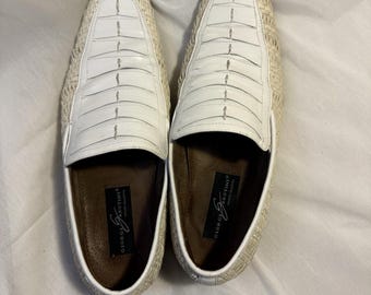 Late 80's Giorgio Brutini Men's White Woven Leather Slip-On Loafers 10.5 M