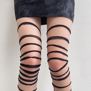 Ripped Fishnet Tights Women Distressed Shredded Stockings Y2K Grunge Aesthetic Dark Coquette Cutout Thigh High Hosiery Punk Gift image 4