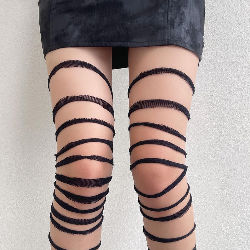 Ripped Fishnet Tights Women Distressed Shredded Stockings Y2K Grunge Aesthetic Dark Coquette Cutout Thigh High Hosiery Punk Gift image 4