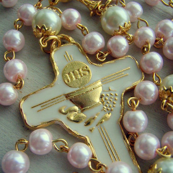 Pink First Communion Rosary (MADE TO ORDER) Holy First Communion Rosary