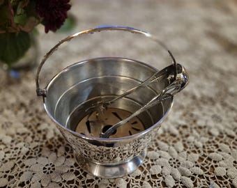 Vintage Silver Ice Cube Dish and Tongs