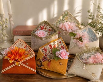Embroidered Clutch Vase | Boho Desi Envelope Bag, Artisan Fabric Pouch