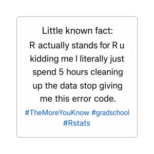 Rstats Programming Joke Sticker | R Error Code Grad School Meme #TheMoreYouKnow