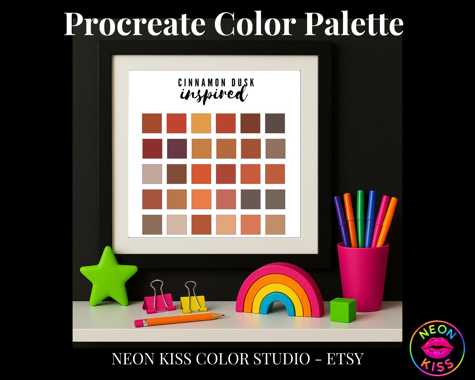 Cinnamon Dusk Color Palette for Procreate & Canva – 30 Autumn Hex Colors + Free Guide | Digital Download by Neon Kiss