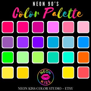Neon 90s Color Palette for Procreate & Canva – 30 Colors with Hex Codes, JPEG + Free Guide Digital Download by Neon Kiss