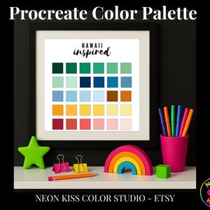 Paleta de cores Procreate Havaí viagem ilha praia verão Esquema de cores inspirado Amostras Arte digital iPad Colorir Desenho