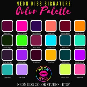 Neon Kiss Signature Color Palette for Procreate, Canva – 30 Colors with Hex Codes + Free Guide