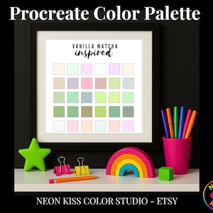Vanilla Matcha Color Palette for Procreate & Canva – 30 Colors with Hex Codes + Free Guide Digital Download by Neon Kiss
