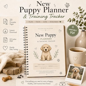 New Puppy Planner Printable, Puppy Training Tracker & Potty Log, Dog Vaccine Record, Pet Health Binder PDF, New Dog Owner Gift