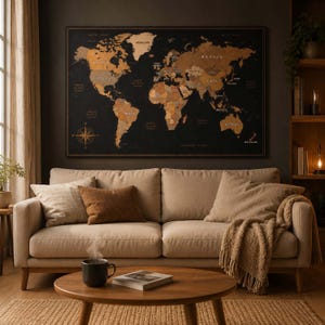 World Map Push Pin Travel Map - World Map Wall Art Pin Board - Travel Map Tracker for Couples - Personalized World Travel Map Home Decor