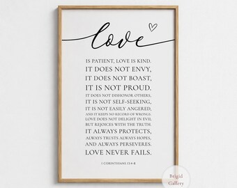 1 Corinthians 13 Love Print, Scripture Typography Wall Art (Christian Wedding Decor) P-149