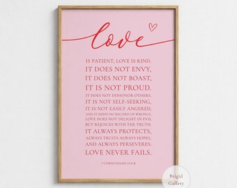 Love Bible Verse Print, 1 Corinthians 13 Wall Art, Christian Wedding Gift, P-149