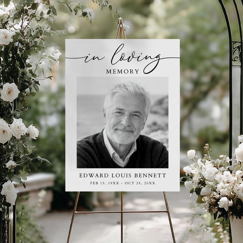 In Loving Memory Sign With Photo, Custom Printed Memorial Poster, Gold ...